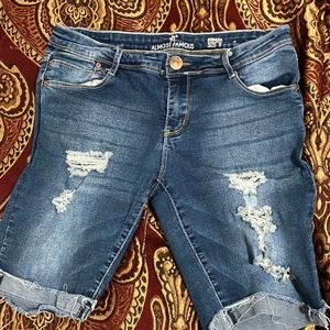 Blue jeans knee high shorts cute cut made Almost Famous.